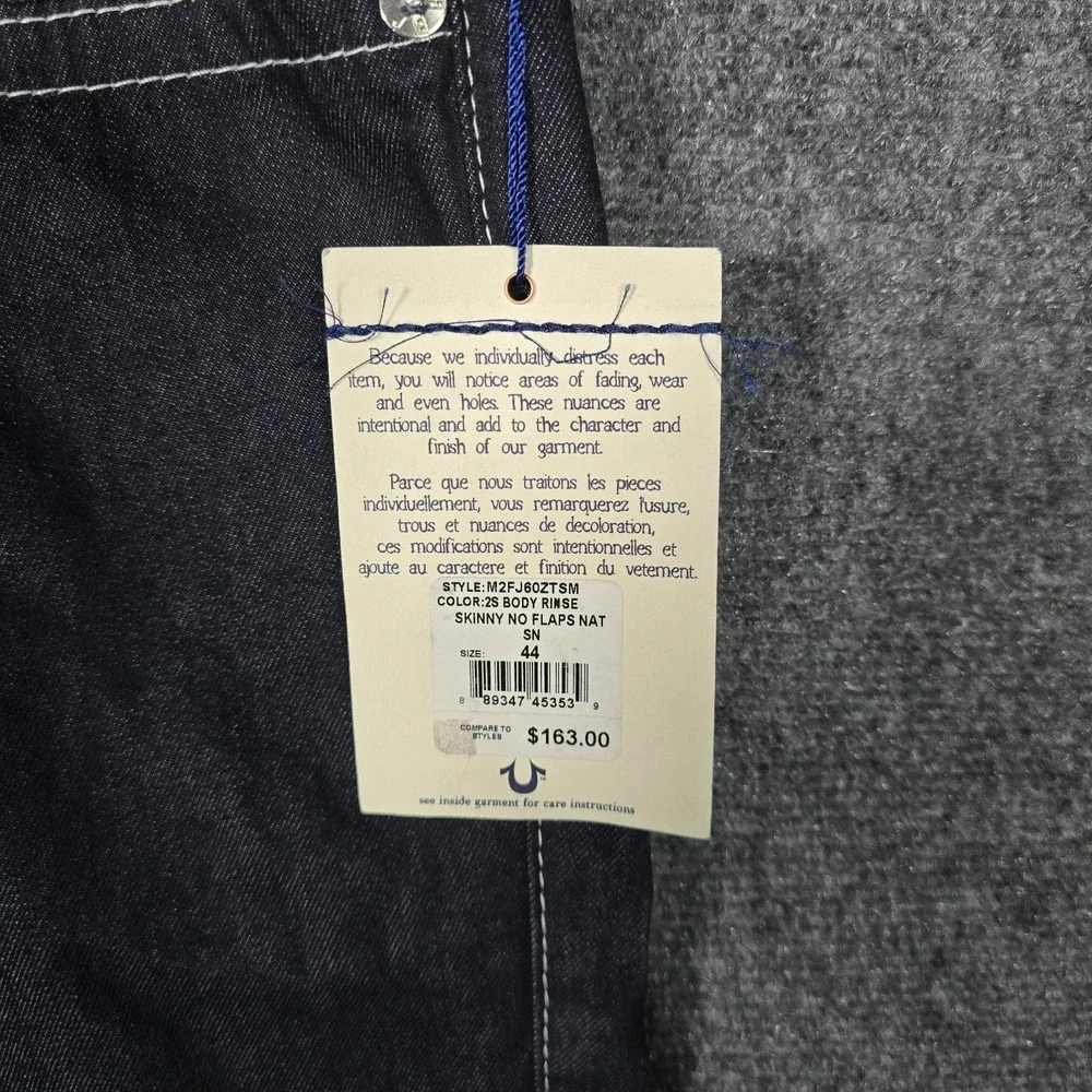 True Religion Jeans Mens 44 Rocco Skinny No Flaps Body Rinse‎ Dark Blue NEW $163